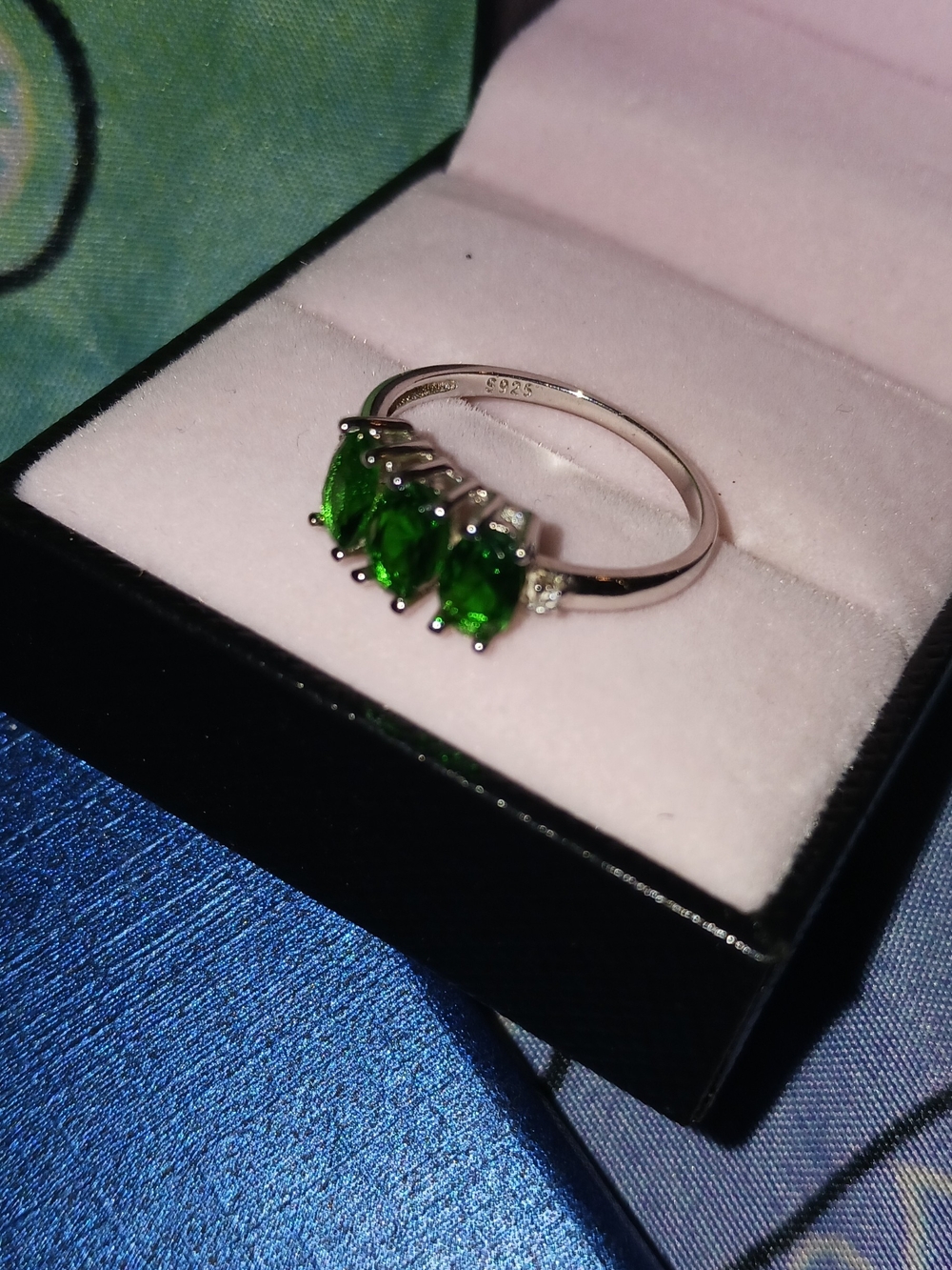 Sterling Silver Green Cubic Zirconia Three-Stone Ring